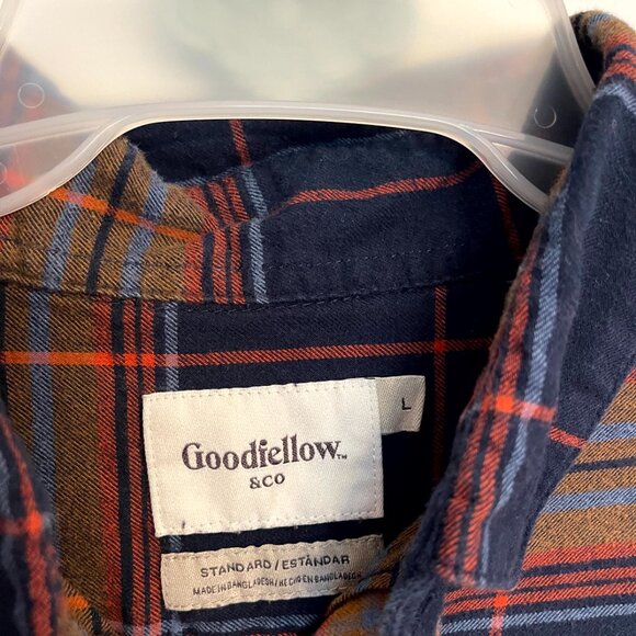 Goodfellow & Co Men's Plaid Flannel Size Large  Navy Orange And Grey - Picture 3 of 7